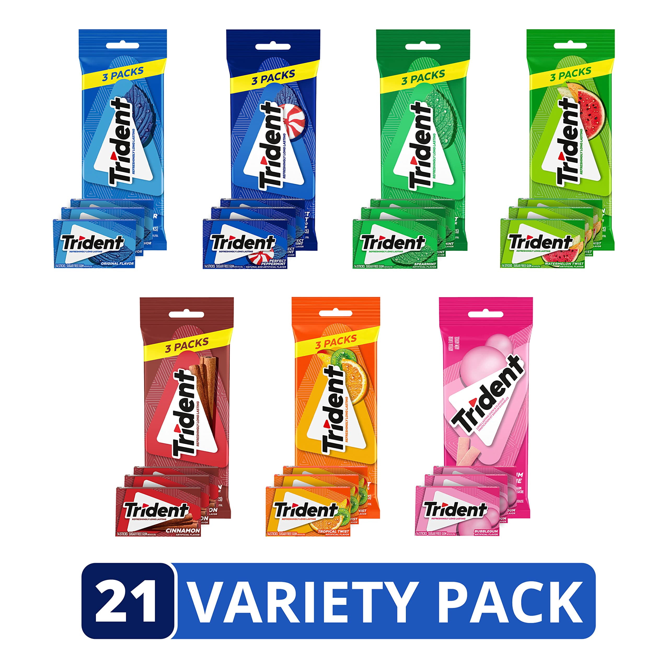 Trident Sugar Free Gum Variety Pack, 21 Packs of 14 Pieces (294 Total Pieces)