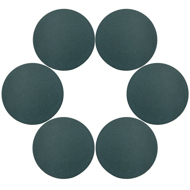 Coofit 6 Pcs Dessous de Verre en Faux Cuir Imperméable Résistant à la Chaleur Dessous de Verre Rond Tapis