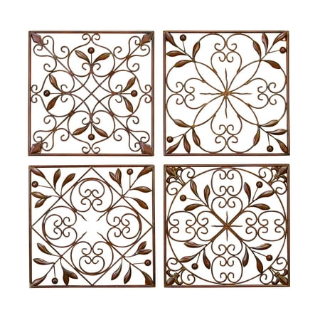 Decmode Rustic Bronze Scrolled Metal Wall Decor - Set of