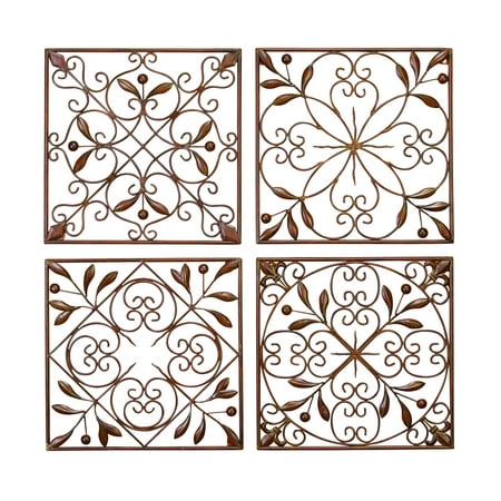 Decmode Rustic Bronze Scrolled Metal Wall Decor Set Of 4 Decmode Rustic Bronze Scrolled Metal Wall Decor Set Of 4