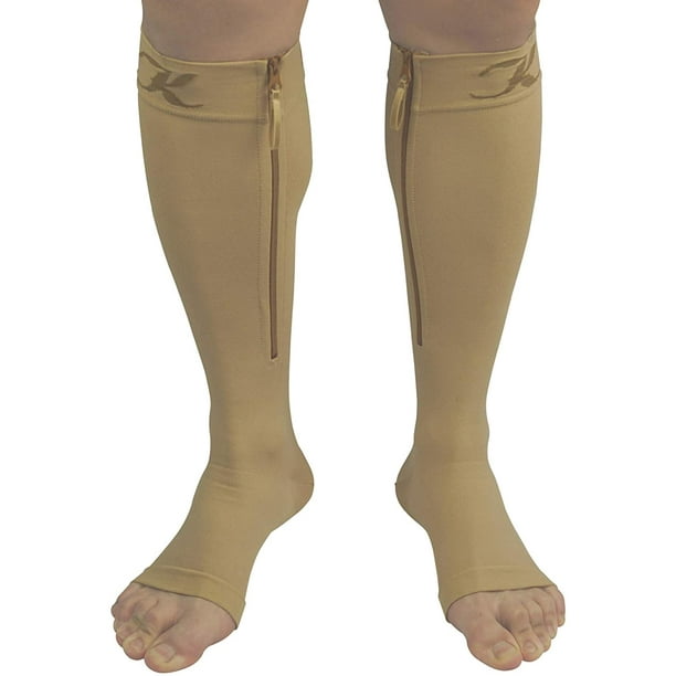 Zipper Compression Socks Firm Support for Men Women, Open Toe, 20-30 mmHg  Medical Zipper Compression Stockings with Wide Calf - Varicose Veins, DVT,  Shin Splints, Edema, Sports, Beige XX-Large 