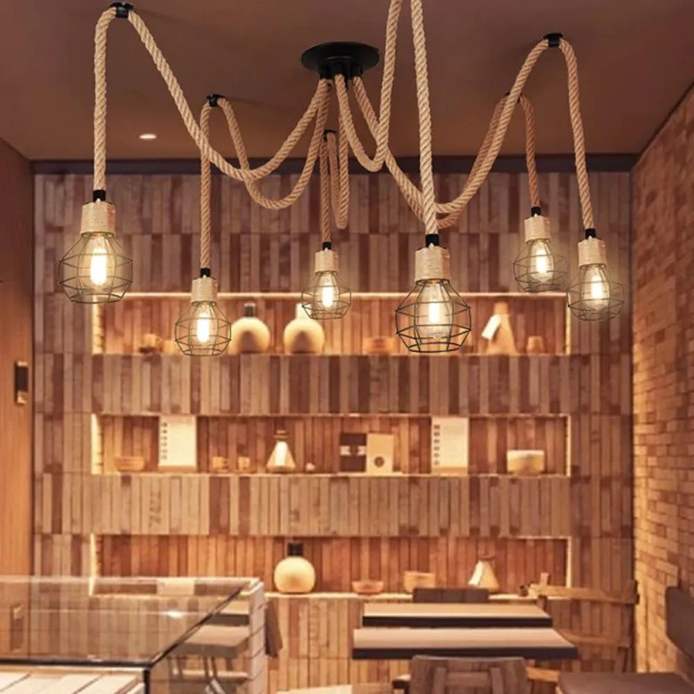 UEEYAC Vintage Hemp Rope Pendant Light Fixture