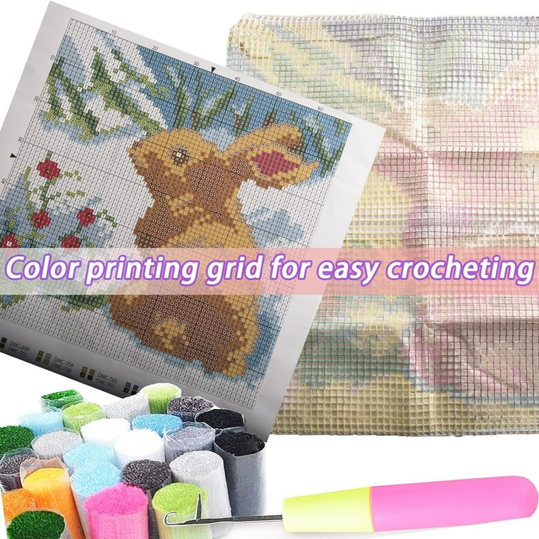 DIY Latch Hook Kit – Poodle & Flower Basket Pattern, 43x43cm Pillow Cover Making Kit With Yarn, Hook, Instructions, Hand Craft Gift