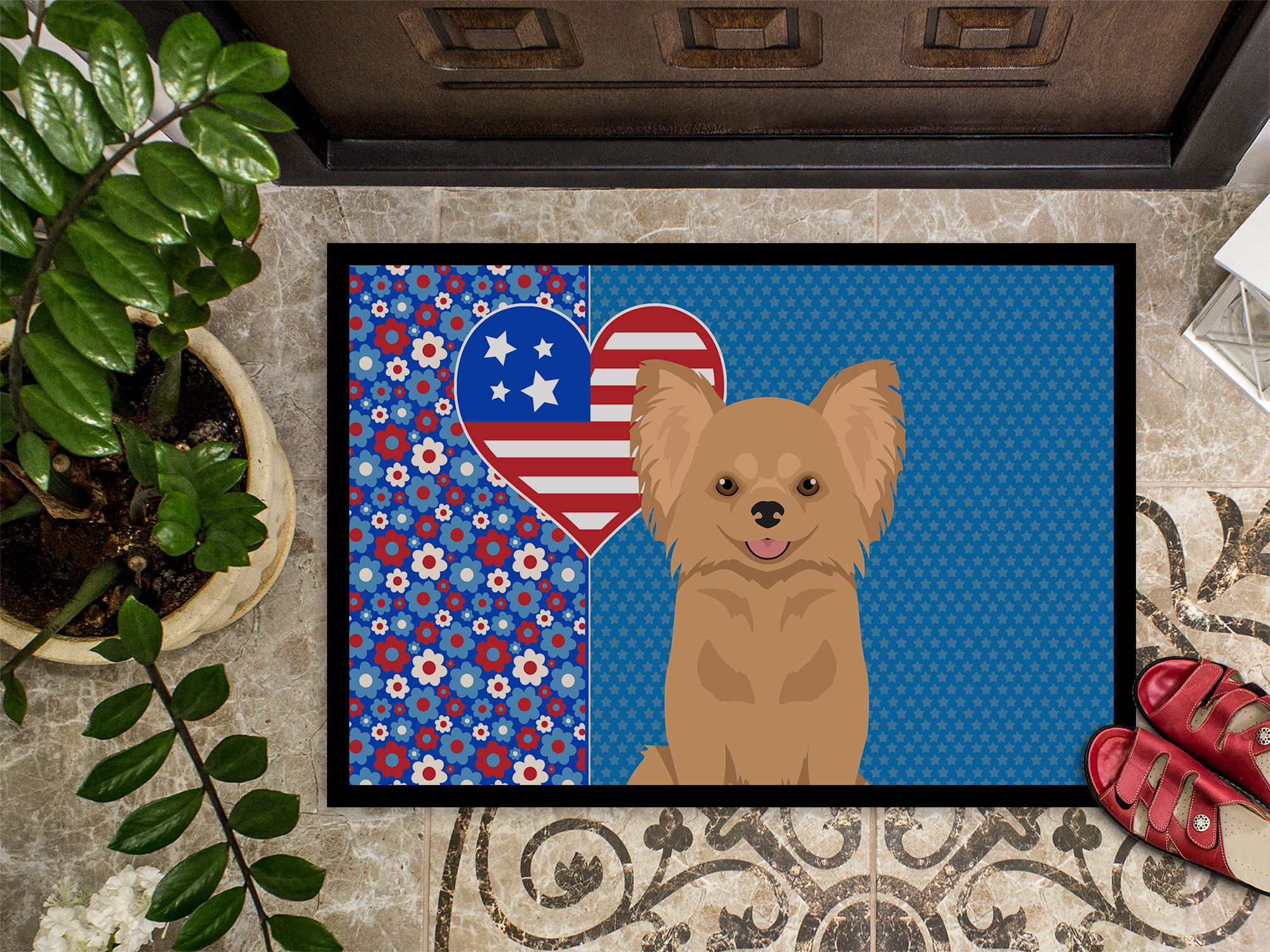 Longhaired Gold Chihuahua USA American Indoor or Outdoor Mat 24x36