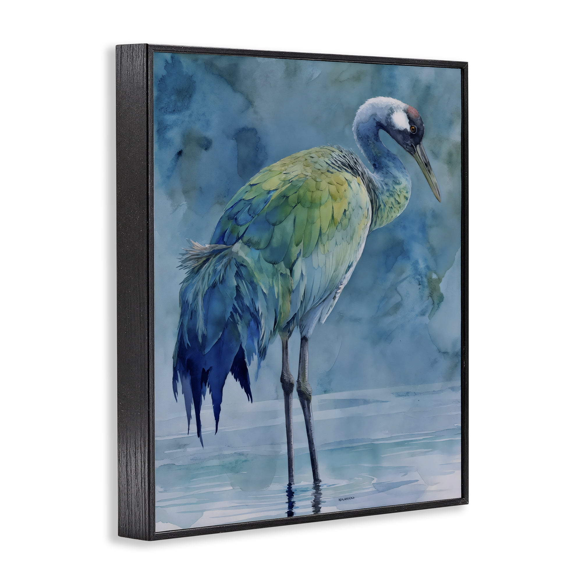 Stupell Industries Turquoise Feathered Coastal Bird Black Framed Giclee Art, design by Franklyn Gregory