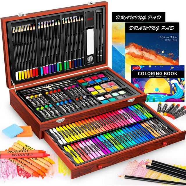 Art Supplies Caliart, set de arte de madera de lujo con estuche, paquete de 153 unidades