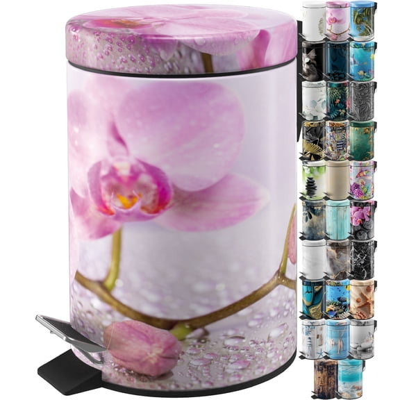 Sanilo Trash Can 1.3 Gallon with Soft Close, Many New Cosmetic and Kitchen Waste Bins Available, Bathroom Bin with Inner Bucket (Blooming)