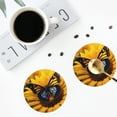 thumbnail image 4 of Fuzoiu Butterfly On Sunflower Print Leather Coasters Set,Drink Coasters Set of 4,for Tabletop Protection, Durable PVC Coasters,Home Décor and Housewarming Gift-Round Shape, 4 of 6