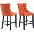 thumbnail image 4 of Velvet Upholstered Bar Stools Set of 4 with Back and Wood Legs, Metal Pulling Ring, Armless Counter Height Barstools for Kitchen Island, Pub, 4 of 8