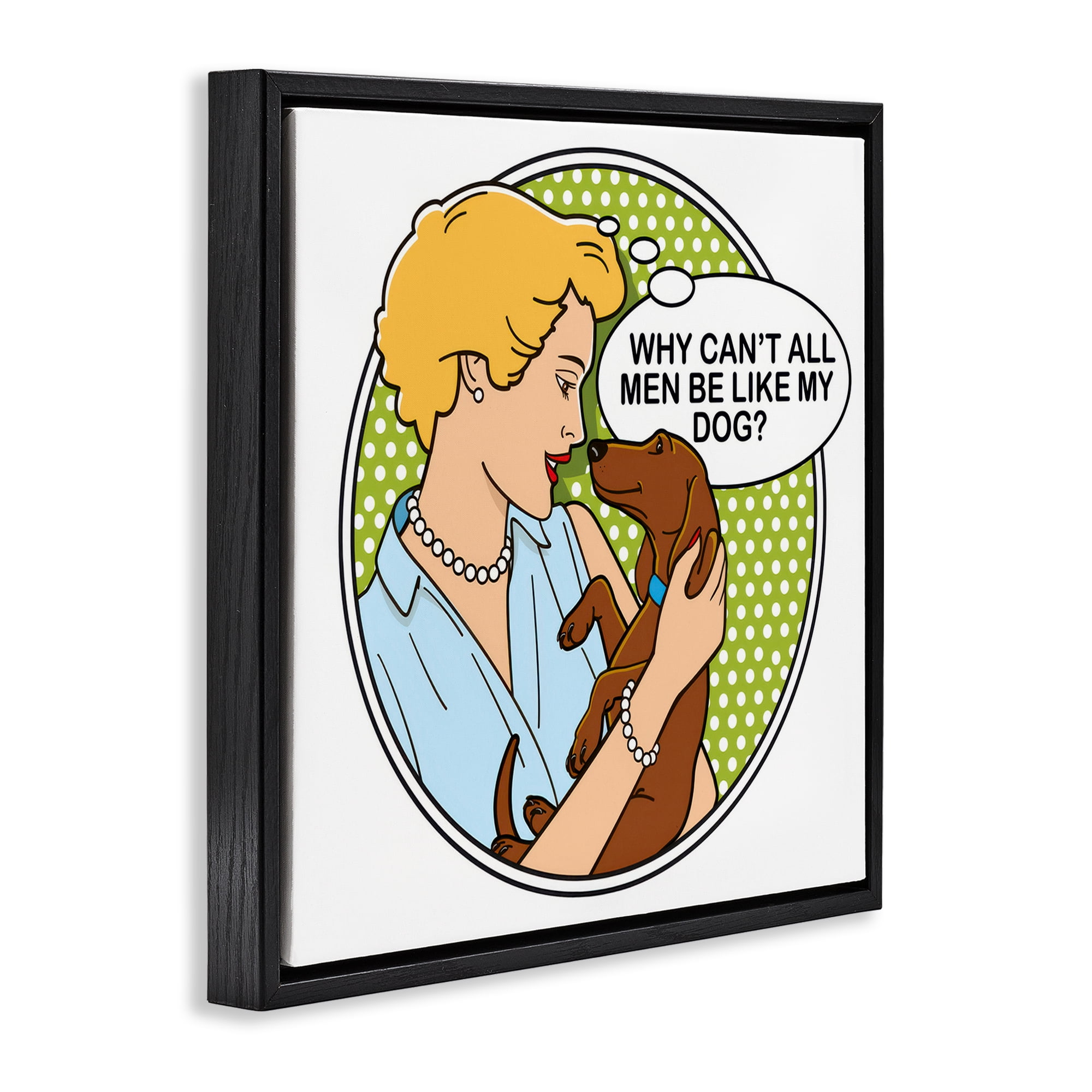 Stupell Industries Funny Men & Dogs Animals Painting Black Floater Framed Canvas Art Print Wall Art, 18 x 18