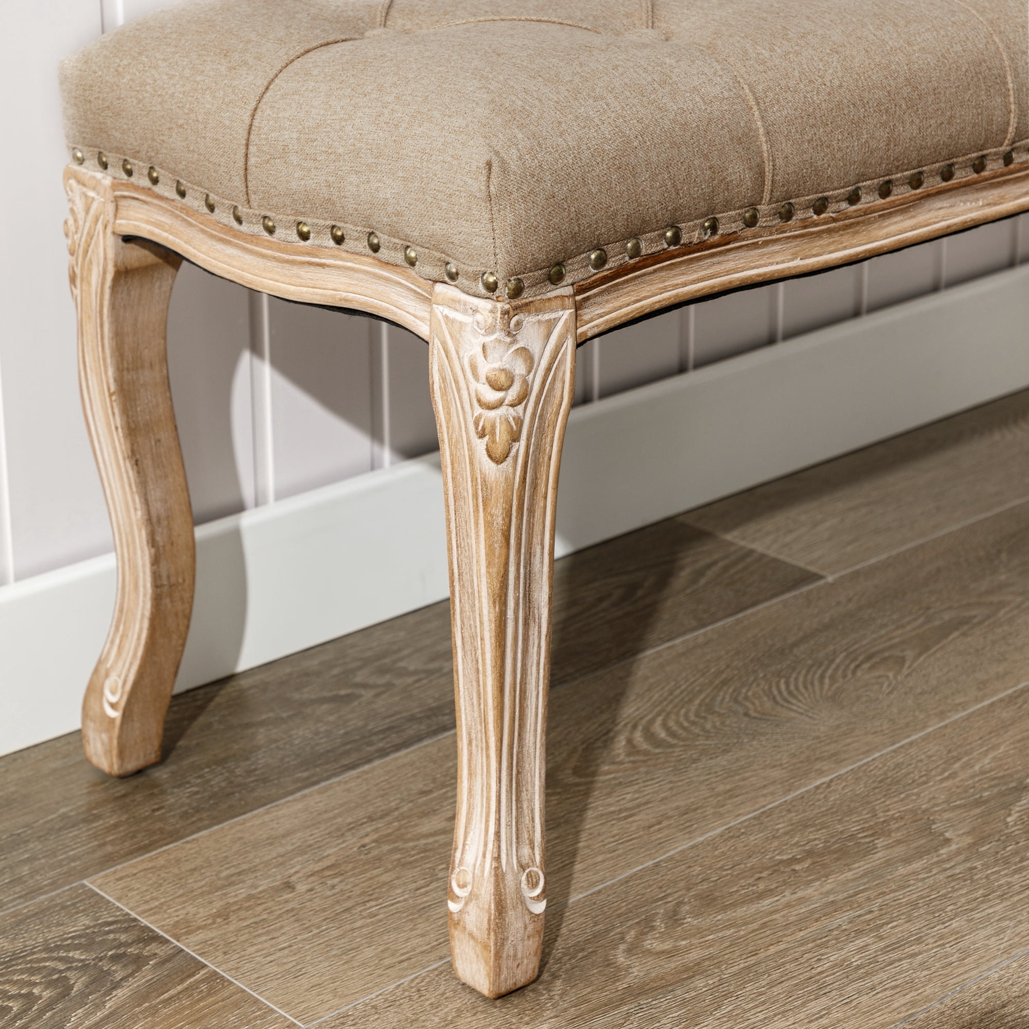 Dycanpo 45.2'' Bedroom Bench Seat Wheat Linen, French Upholstered Ottoman Bench
