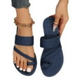 thumbnail image 6 of Miluxas Women's Denim Jean Sandals Cute Dressy Toe Ring Strappy Slip on Slide Flats Sandal Dark Blue 5.5(36), 6 of 6