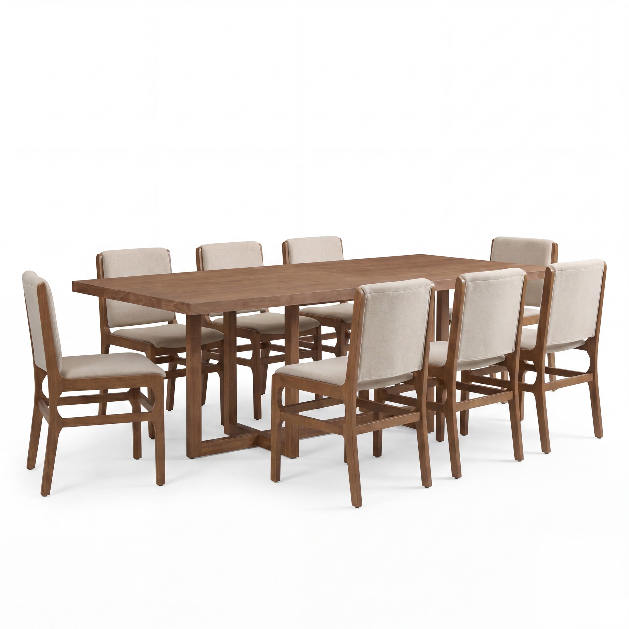 Christopher Knight Home 9-Piece Modern Dining Set, 95" Table with Armless Chairs, Natural+Walnut+Wheat