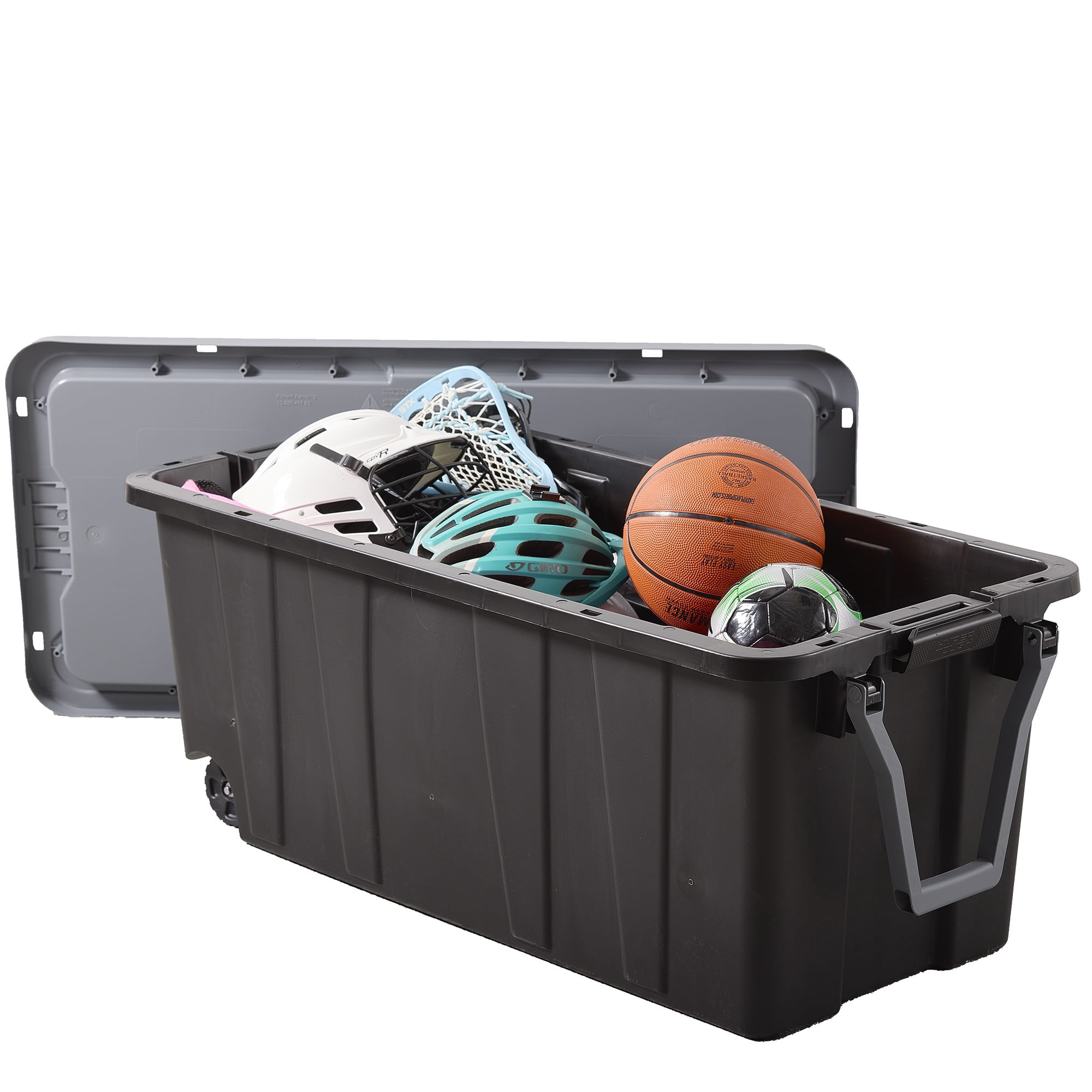 (Pack of 2) Hyper Tough 50 Gallon Extra Large Wheeled Storage Bin with Latch Lid and Handle, Black and Gray, Heavy Duty Plastic Storage Container Black and Gray