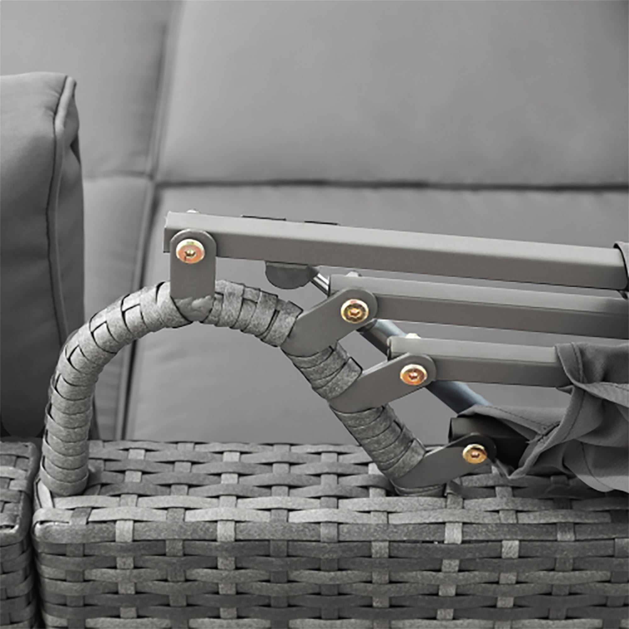 Kadyn 5 Pieces Outdoor Sectional Patio Rattan Sofa Set Rattan Daybed , PE Wicker Conversation Furniture Set w/ Canopy and Tempered Glass Side Table, Gray Kadyn 5 Pieces Outdoor Sectional Patio Rattan Sofa Set Rattan Daybed , PE Wicker Conversation Furniture Set w/ Canopy and Tempered Glass Side Table, Gray