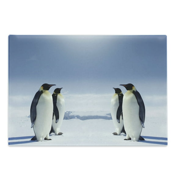 Sea Animals Cutting Board, 2 Pairs of Penguins Facing Each Other at South Sunny Antarctica, Decorative Tempered Glass Cutting and Serving Board, Large Size, Purple Grey Black White, by Ambesonne