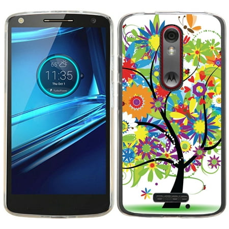 One Tough Shield ® Slim-Fit Premium TPU Gel Phone Case for Motorola Droid Turbo 2 - Colorful Tree