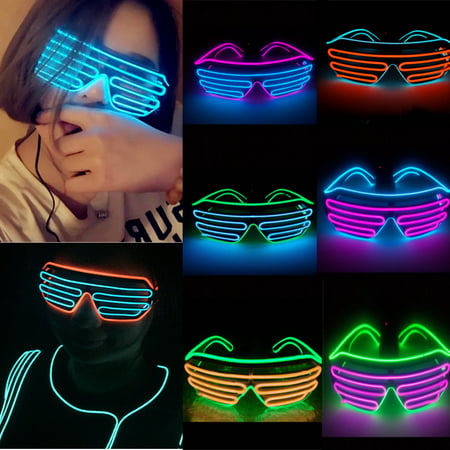 Light Up Party Glasses ,EL Wire Fashion Neon Shutter Electroluminescent Flashing LED Glasses Light Up Glow Eyewear Shades Flashing Rave Nightclub Party