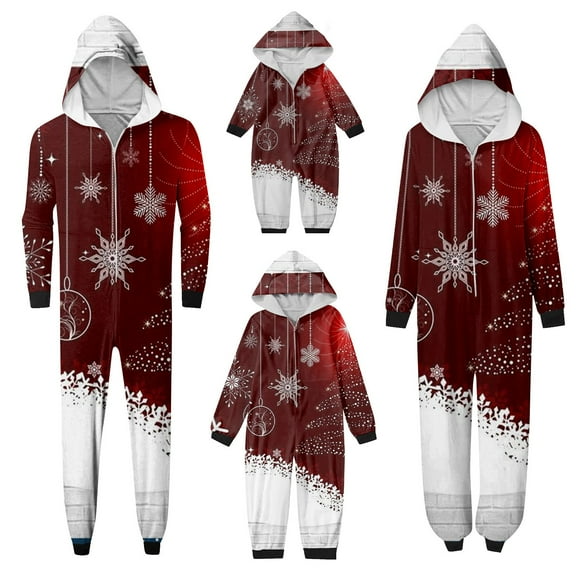 Christmas Family Matching Pajamas Sets with Hood, Merry Christmas Pajamas Warm Flannel, Long Sleeved Pajamas Zipper Style, Xmas Festival Pjs, Christmas Theme Pajamas