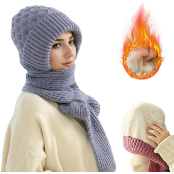 Winter Versatile Knitted Hooded Scarf for Women, 2026 New Integrated Ear Protection Windproof Thickened Warm Cap Scarf