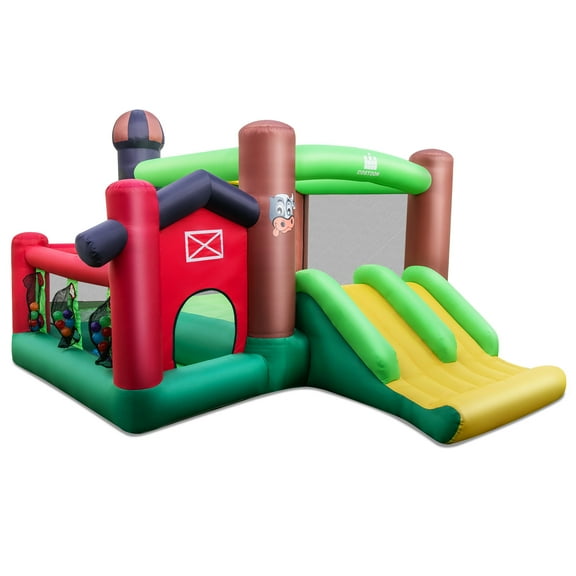 Infans Farm Themed Inflatable Castle Kids Bounce House w/ Double Slides 735 Blower