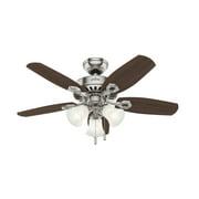 Hunter 42 inch Indoor Ceiling Fan with LED Lights - Ceiling Fan with Pull Chain, For Bedroom or Living Room, Standard Mount, No Remote, 5 Blades, Includes Bulbs - Builder 52106, Brushed Nickel