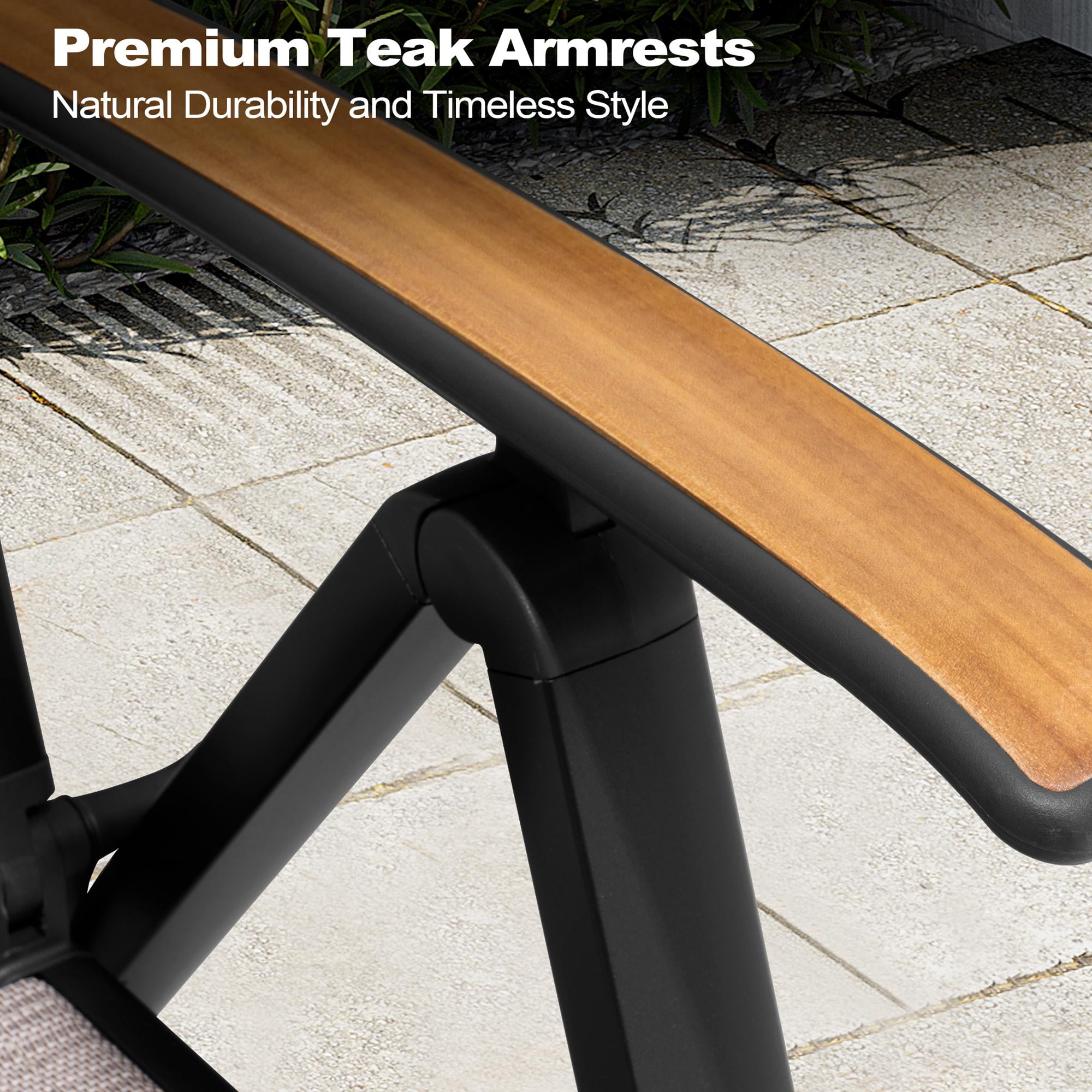 Pellebant Folding Outdoor Chairs Set of 2, High Back Aluminum Patio Recliners with Teak Armrests for Outside Porch, No Assembly Required