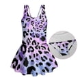 thumbnail image 6 of COEQINE Girls One Piece Bathing Suit, Scoop U-Neck & V Back Playful Swimsuit with Attached Skirt, Beach Swim Dress for Kids Age 12-13, Machine Washable, Purple Leopard Print, 6 of 8