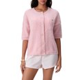 thumbnail image 1 of FOCUSNORM Women Cardigan Elegant Short Sleeve Button Closure Solid Casual Jacket with Pockets, 1 of 9