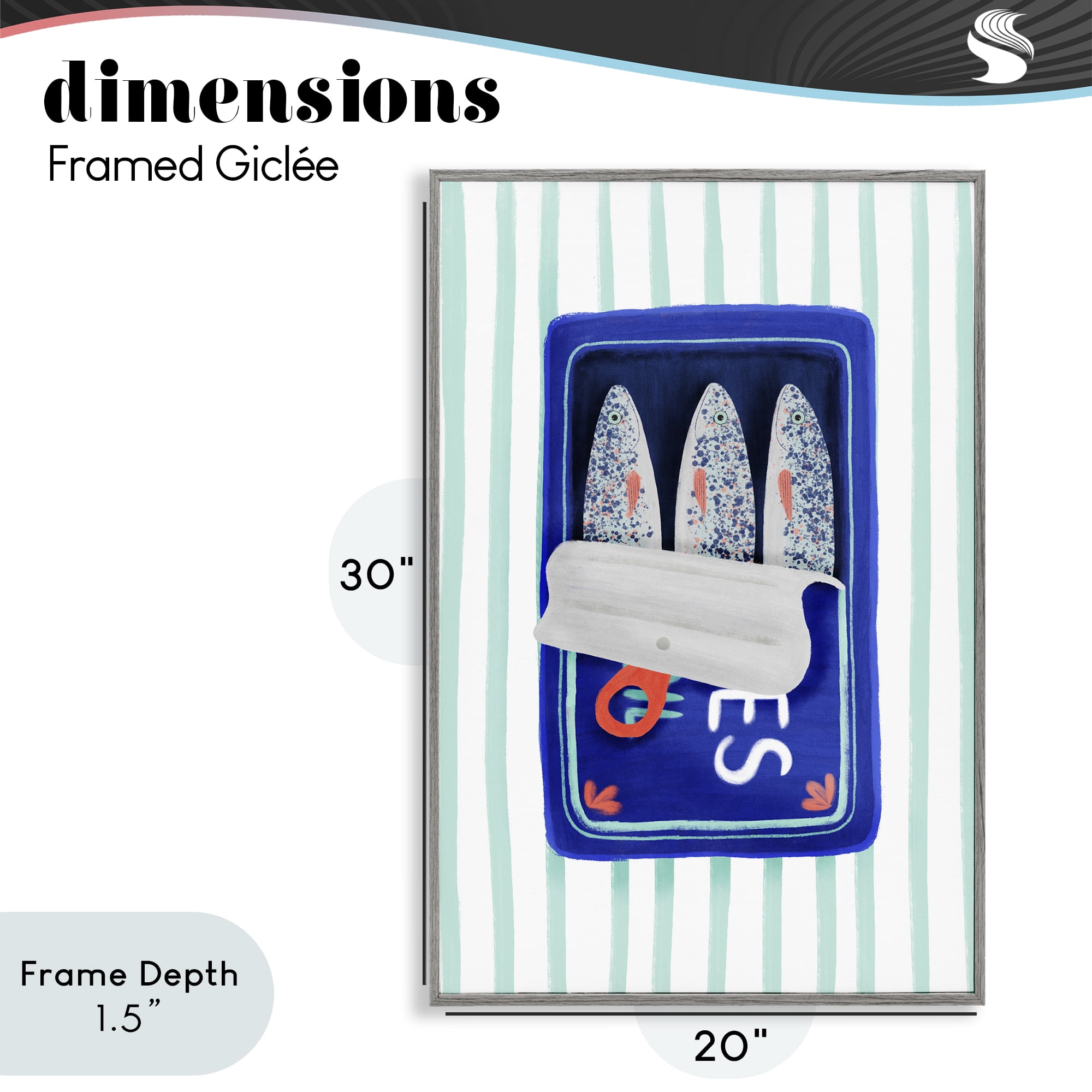 Stupell Industries Blue Sardines on Stripes Gray Framed Giclee Art, design by Metka Hiti