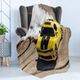 thumbnail image 4 of Manly Soft Flannel Fleece Throw Blanket, Yellow Sports Car Drifting Photography Smoke Fast Speed Competition Picture, Cozy Plush for Indoor and Outdoor Use, 70" x 90", Yellow Warm Taupe, by Ambesonne, 4 of 5