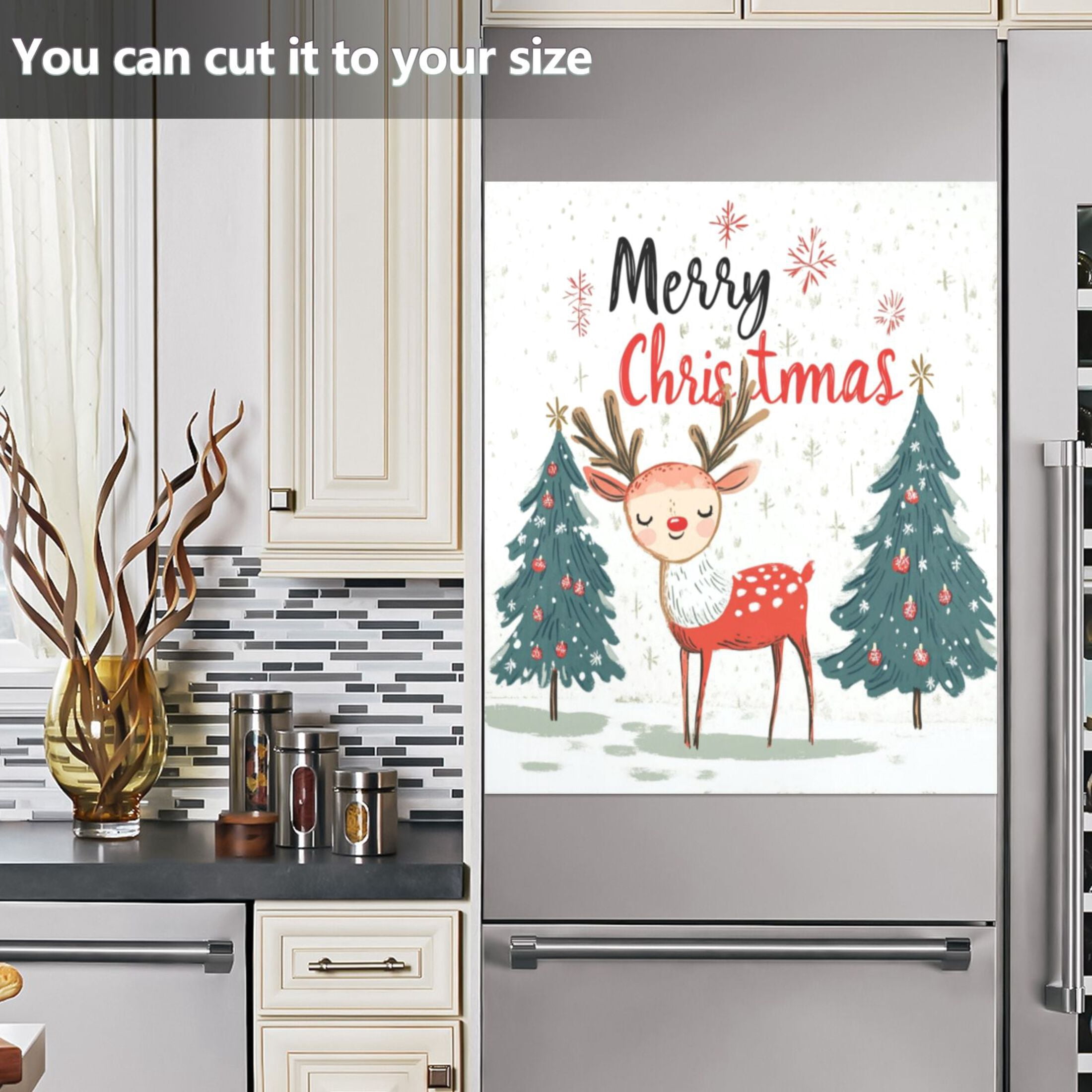 Dishwasher Magnetic Sticker 23x26 Inch Refrigerator Magnetic Sticker Washing Machine Magnetic Sticker Kitchen Panel Magnetic Sticker Home Decor Christmas Smiling Deer Picture