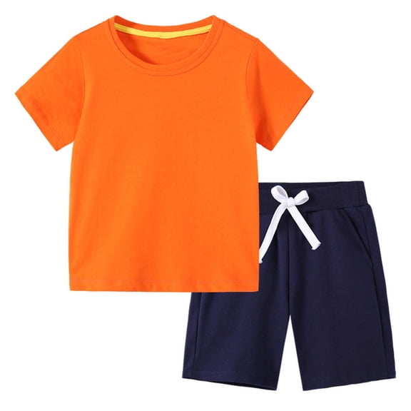 2025 Summer Girls Boys Set Solid Color Sporty Girls Suits Short Sleeve Cotton T-Shirt and Shorts Kids Outfit 2pcs Beach Sea Wear