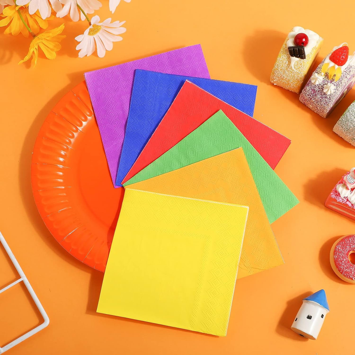 240 Pieces Rainbow Party Tableware 60 Set Colorful Paper Plates and Napkins 9oz Paper Cups Complete Pack Disposable Dinnerware Set for Neon Rainbow Birthday Party Decorations Supplies