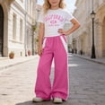 thumbnail image 2 of Ulitacool Girl Clothes Round Neck Outfit Short Sleeve Tee With Letter Print And Relaxed Straight Leg Cargo Pants Two Piece Combo Relax Fit Outfits Summer Clothings Pink 11-12 Years, 2 of 9