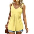 thumbnail image 5 of VEKDONE Womens Sleeveless Tank Tops Casual Hide Belly Pleated Flowy Tanks Summer Solid Color Loose Lightweight Vests Yellow Small, 5 of 9