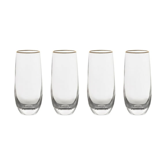 Thyme & Table 8 fl oz Stemless Flute Glass with Gold Rim, Set of 4