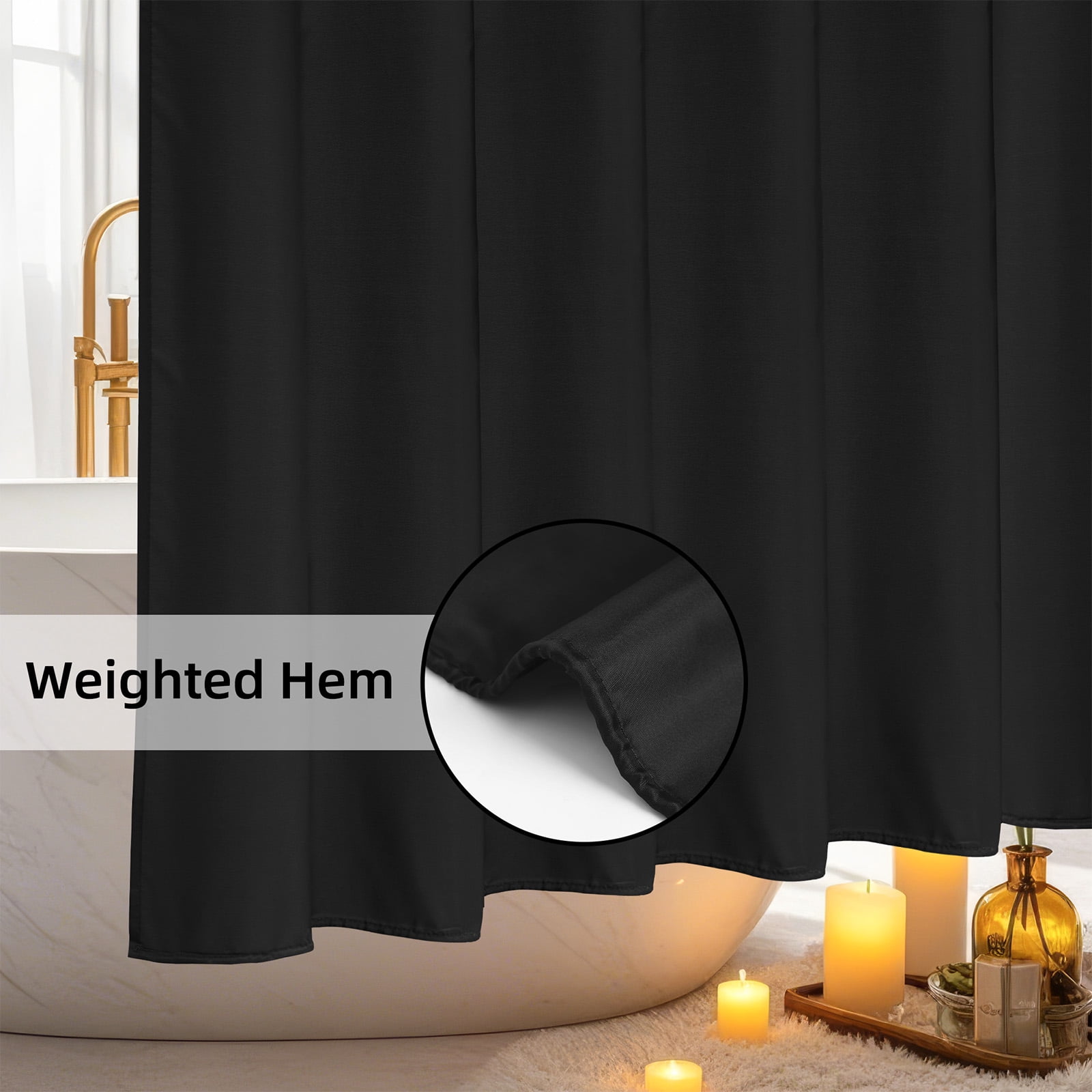 Inosoo Fabric Stall Shower Curtain, 48"Wx72"H Narrow Size Waterproof Polyester Cloth Shower Liner with Hooks, Black