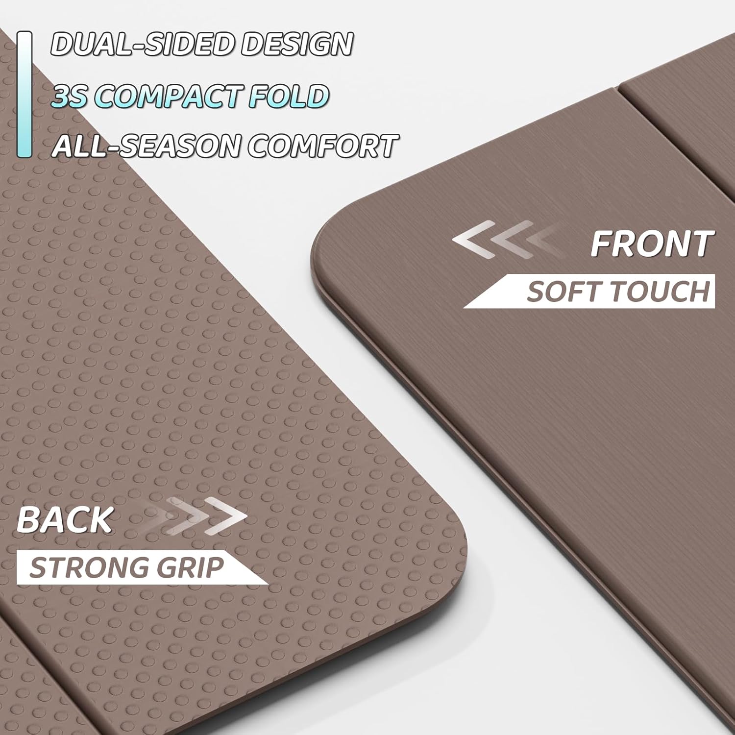 4W Foldable Yoga Mat 8mm Thick, TPE Non-Slip Fitness Mats, 3-in-1 for Yoga/Step Stool/Meditation, Quick Storage No Curling(Brown)