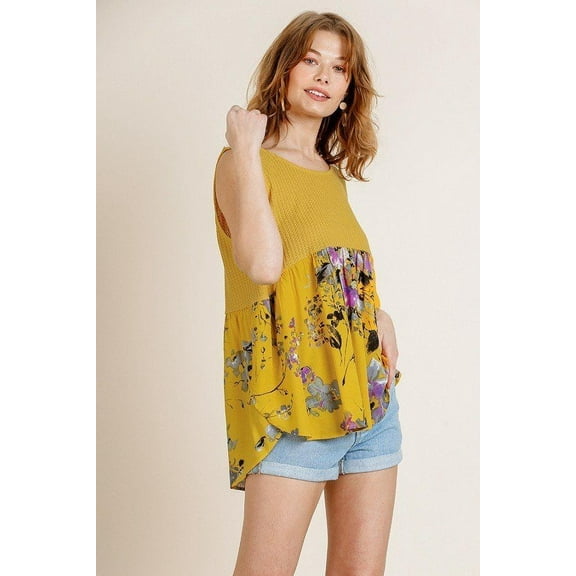 Sleeveless Waffle Knit Round Neck Tank Top