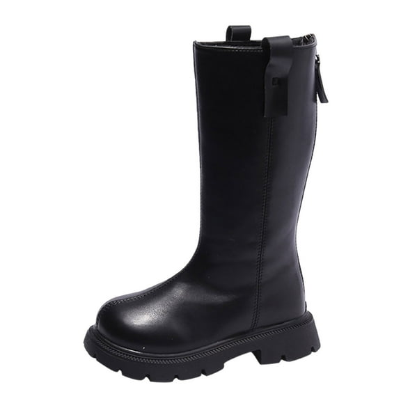 Generic Shoes for Kids Girls Fashion Winter Children Boots Boys Knee High Boots with Thick Soles Warm Non Slip Solid Color Back Zipper Simple Style(4-4.5 Years,Black)