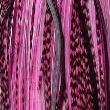 5 Feathers Bonded Together 7-11 (Long & Thin) Pink with Grizzly & Black Mix Feathers for Hair Extension with 2 Silicone Micro Beads 5