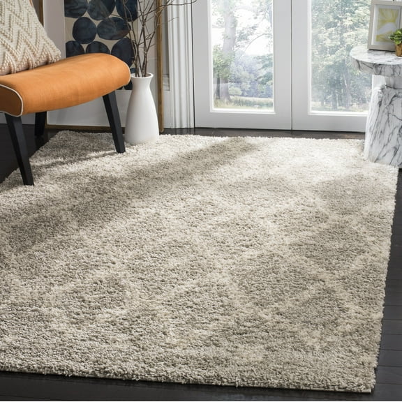 SAFAVIEH Arizona Quinn Geometric Shag Area Rug, Grey/Ivory, 4' x 6'