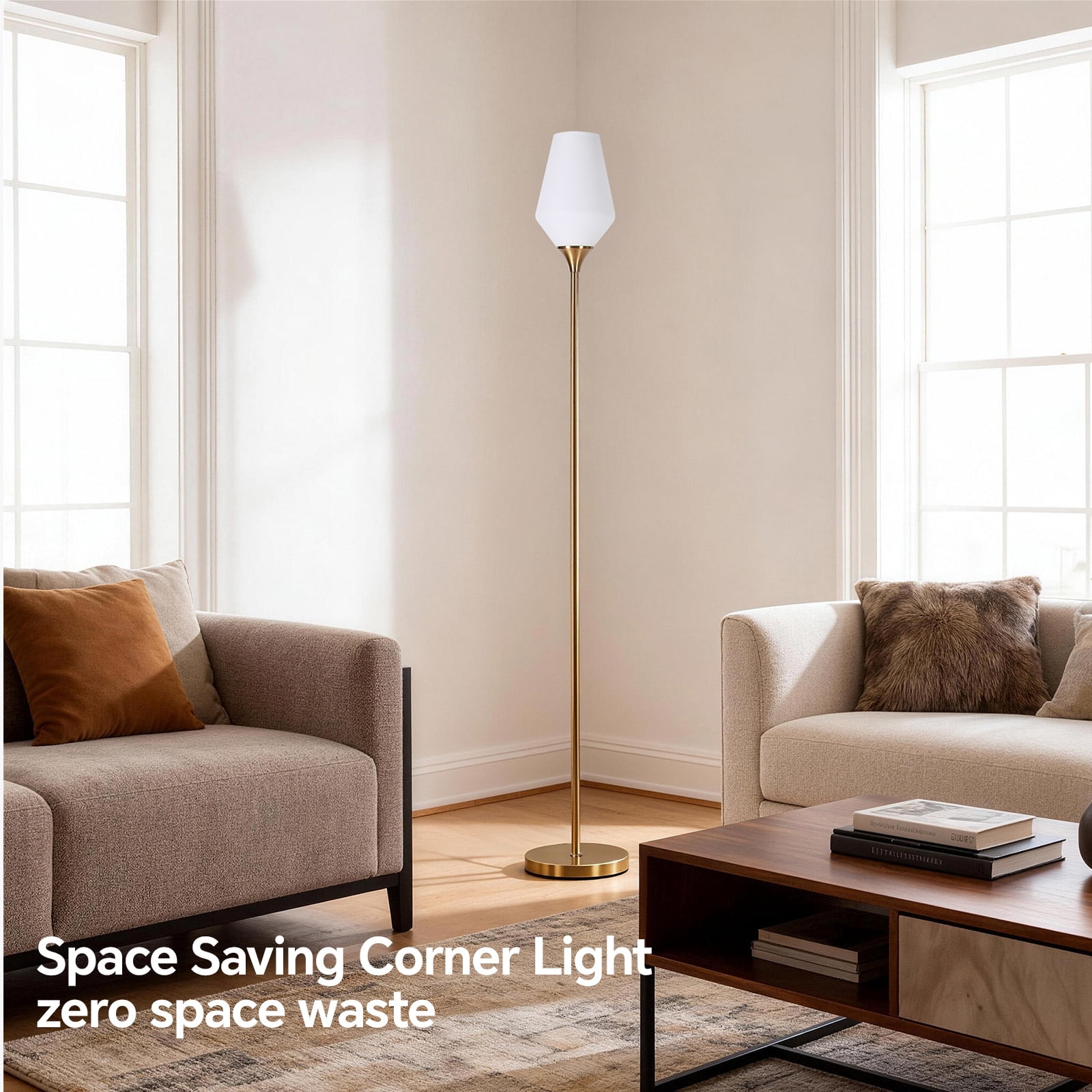 SUNMORY Torchiere Gold Floor Lamp, 69" Standing Lamps for Living Room 3 Color Dimmable Tall Lamp, LED Super Bright Standing Lamp with Frosted Glass Lampshade