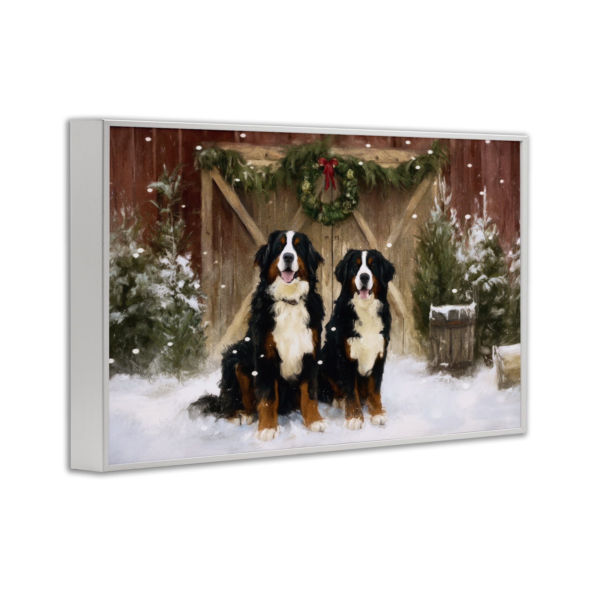 Stupell Industries Barnyard Bernese Mountain Dogs White Framed Giclee Art, design by Tina LeCour