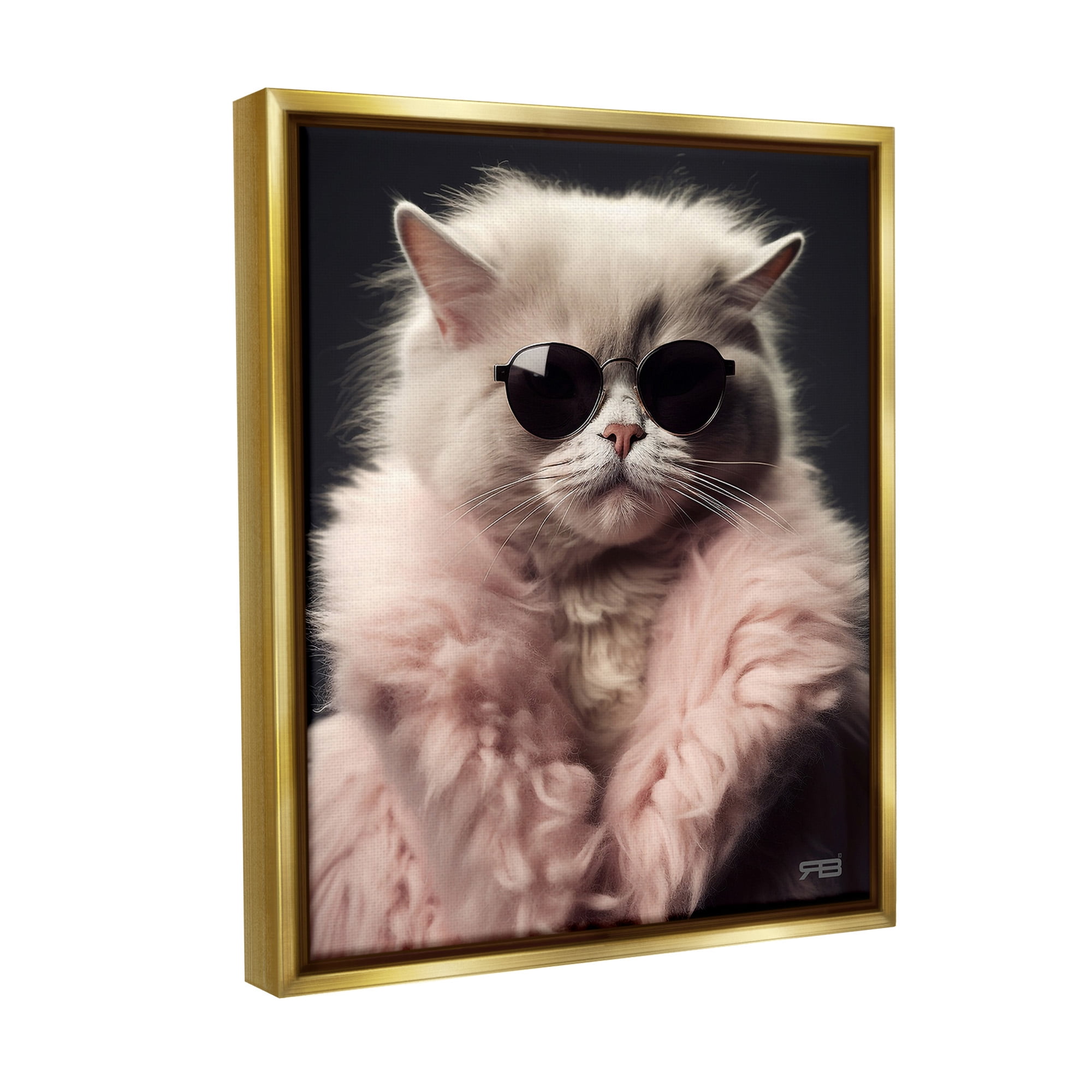 Stupell Industries Cat in Fur Jacket Animals & Insects Painting Gold Floater Framed Canvas Art Print Wall Art, 25 x 31