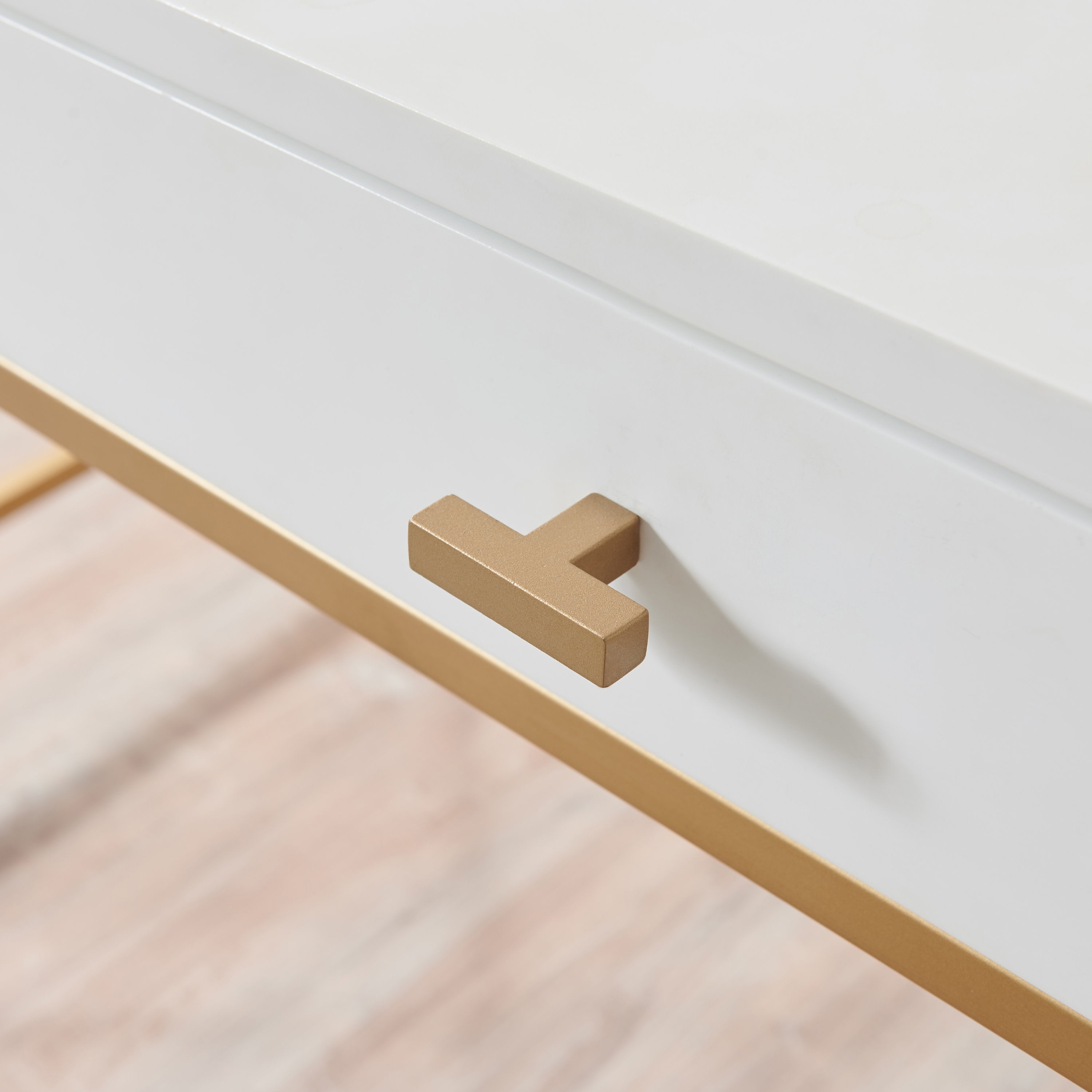Leick Home Claudette Mixed Metal and Wood Corner Computer Desk, White/Satin Gold
