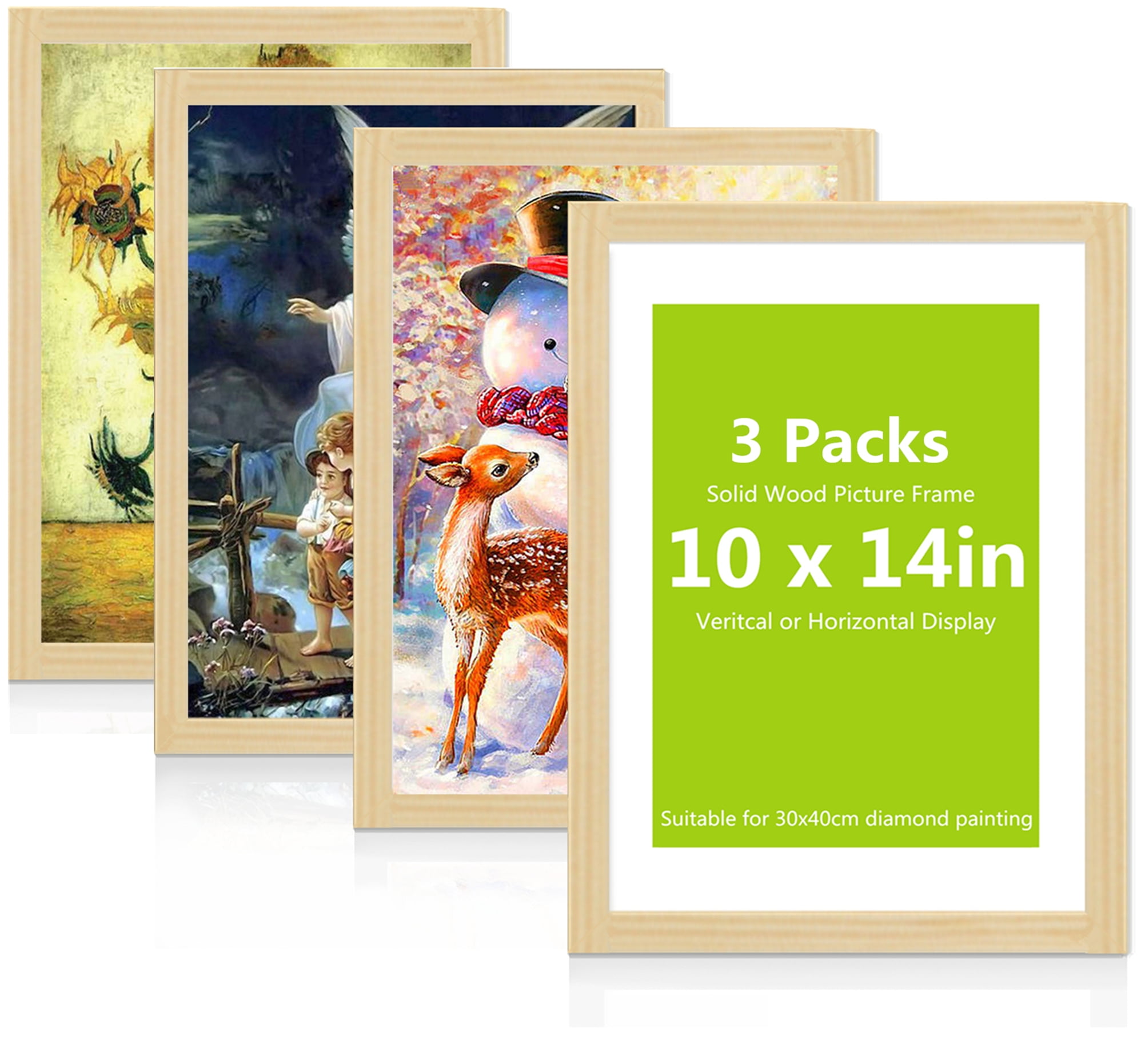 10x14 Picture Frame Set of 4, Diamond Painting Wood Frames Display  9.5x13.6in, Specific Frames for 30x40cm/12x16in Diamond Painting Canvas,  Wall