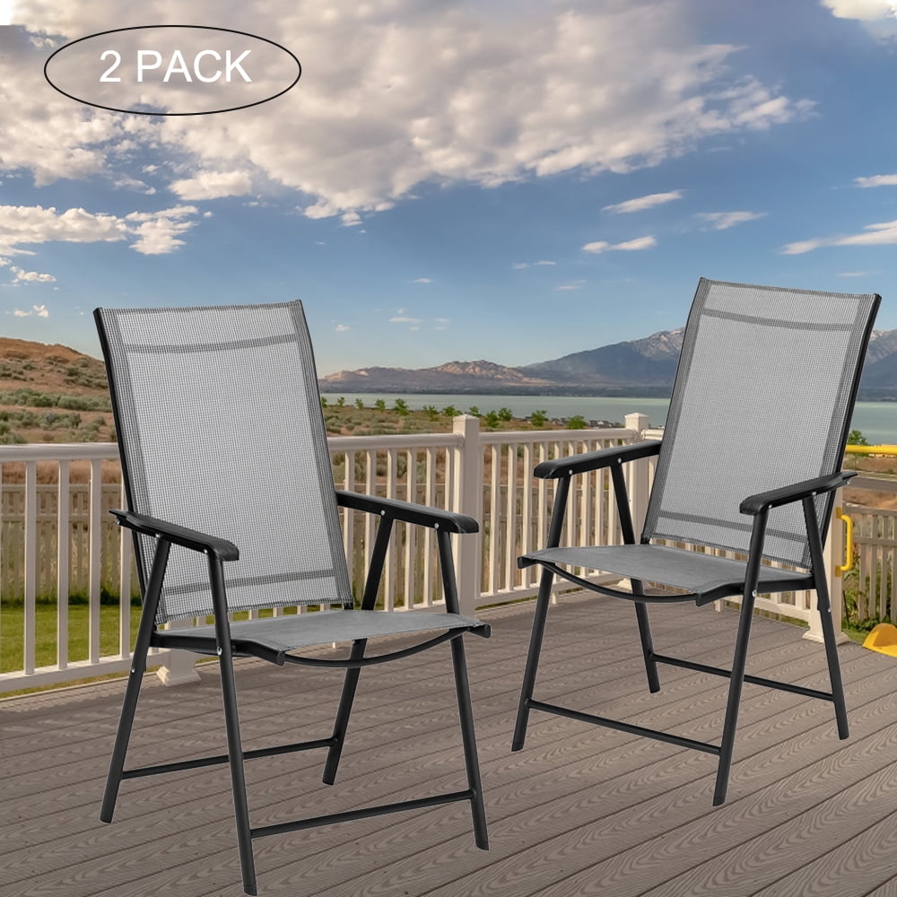 Foldable Outdoor Patio Arm Chairs Set of 2, BTMWAY Steel Frame Patio