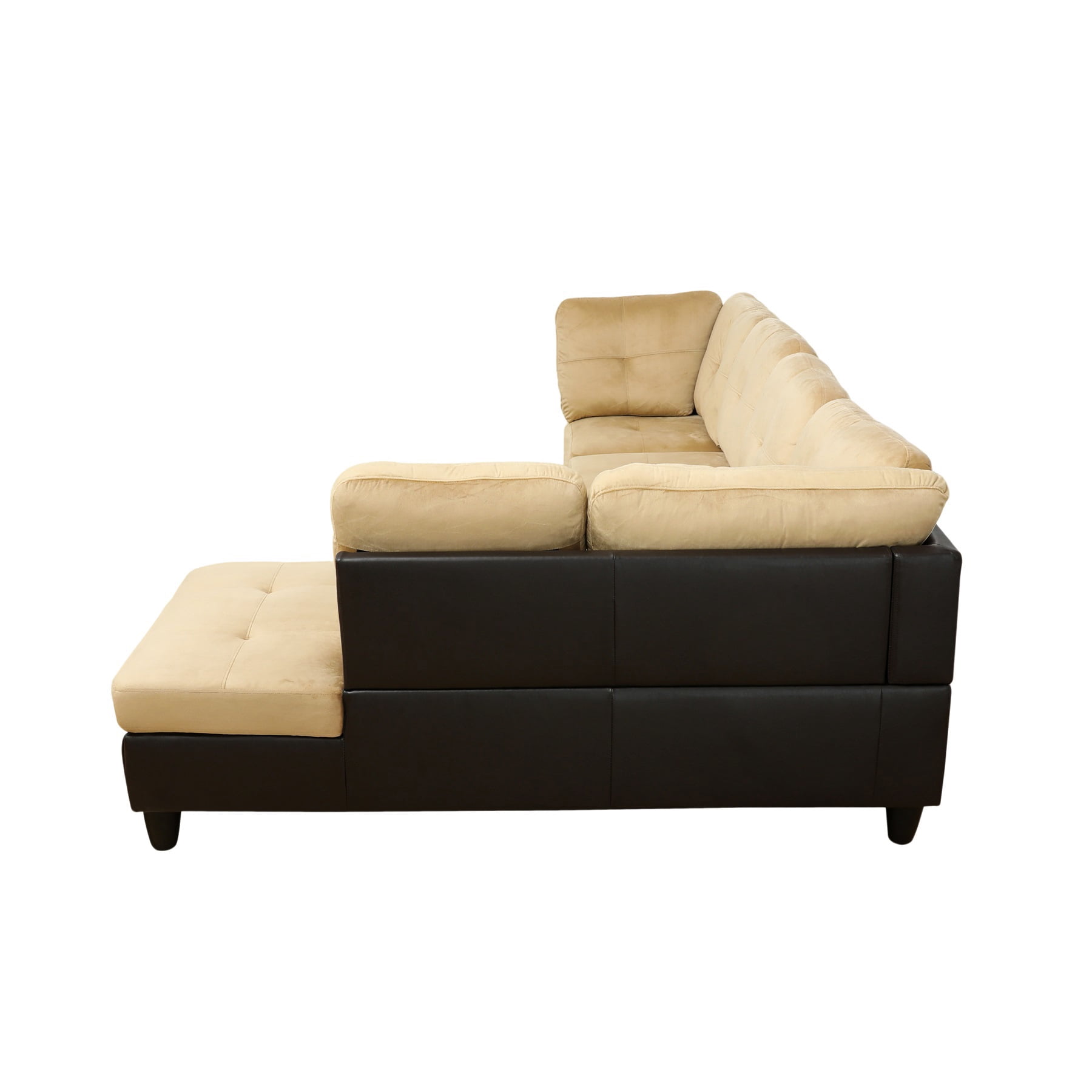Hommoo Lint & PVC L-Shaped Sectional Couch and Sofa Set, Modern Living Room Furniture Set, Right Side, Beige and Brown
